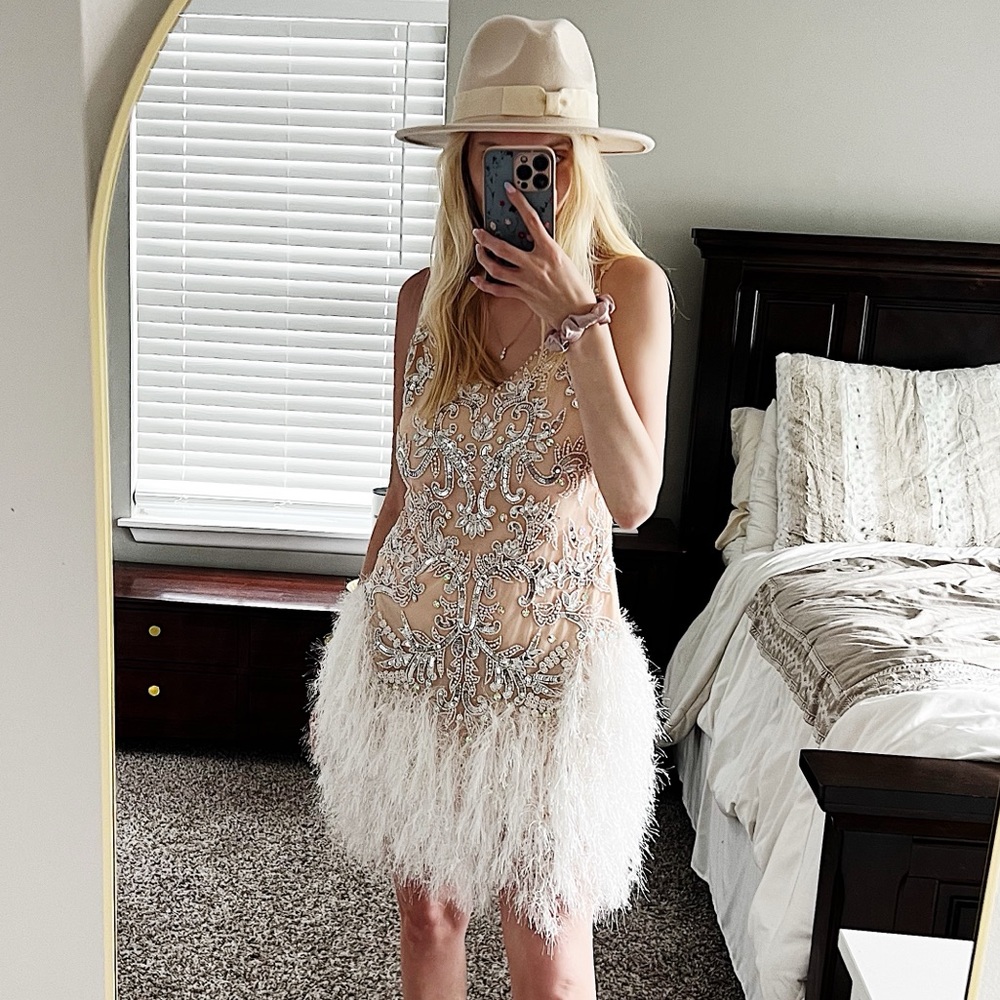 ASOS size 4 fringe sequin dress pink